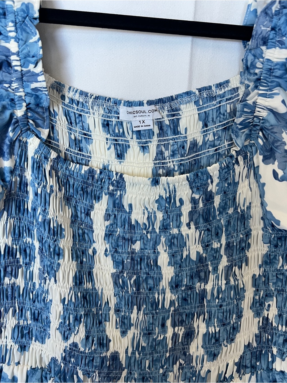 Blue Floral Smocked Puff-Sleeve Women’s Maxi Dress NWOT 1X - Picture 8 of 12
